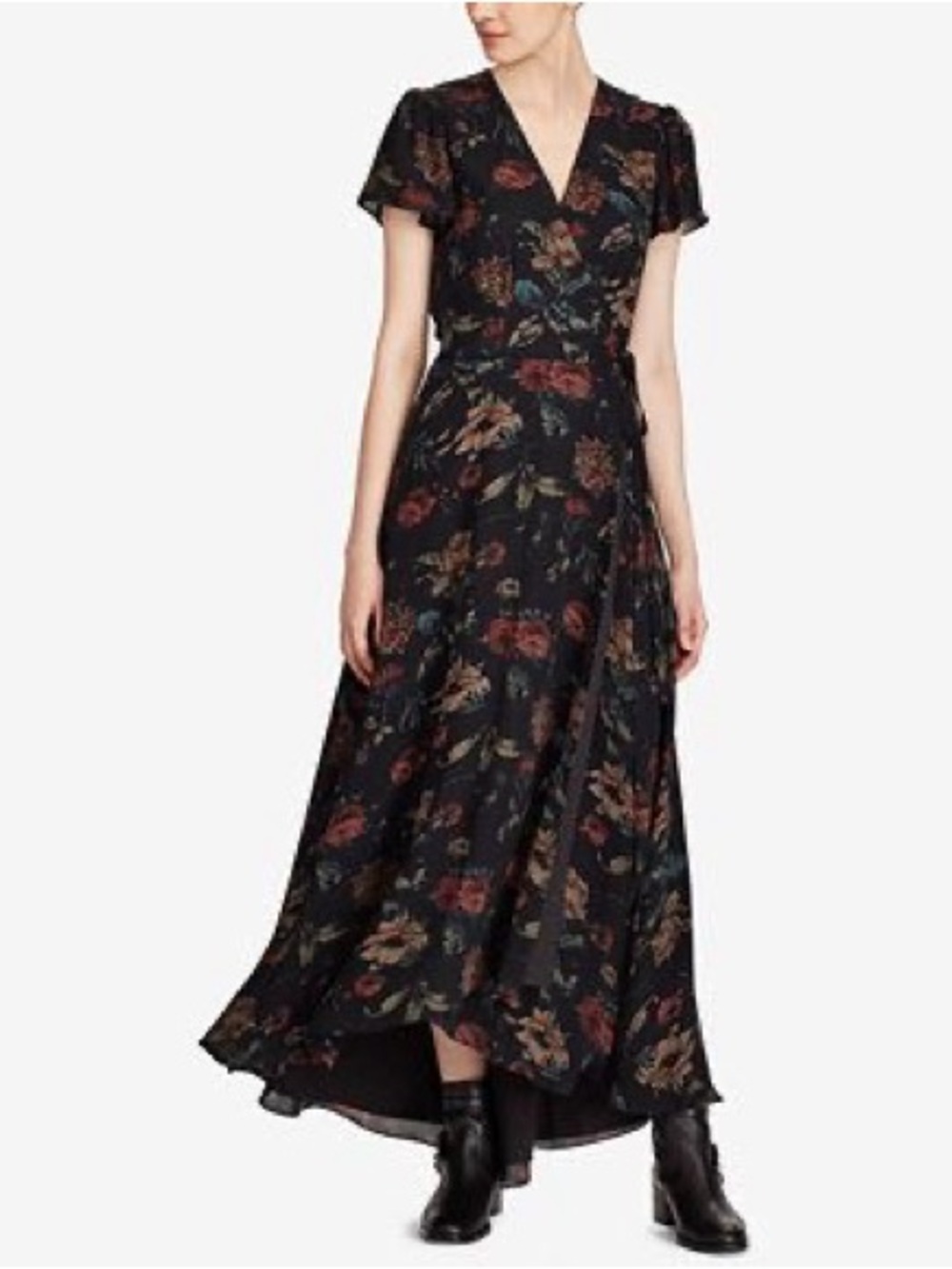 Polo by Ralph Lauren Black Floral V-Neck Maxi Dress - Picture 4 of 7
